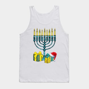 Menorah Santa Hat Chanukah Hanukkah Jewish Christmas Pajama Tank Top